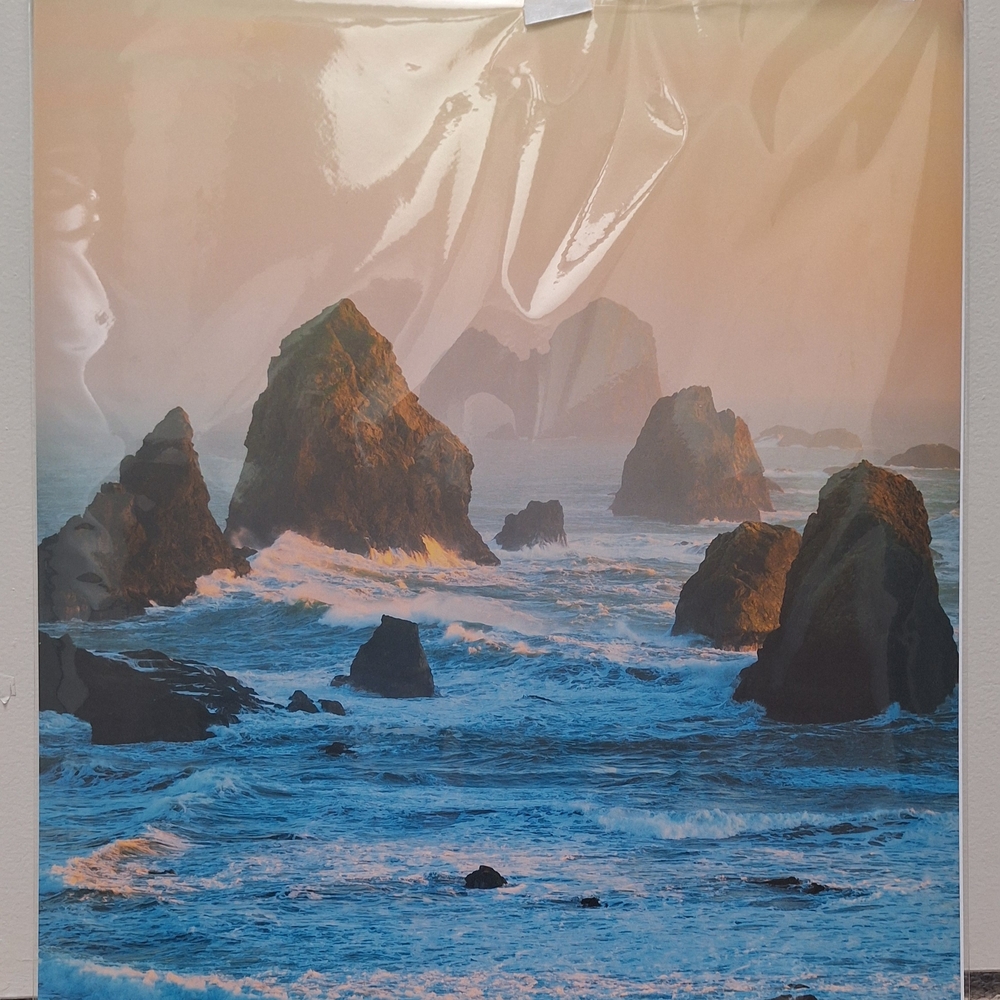 Oregon Coastal Sea Stack Art Print in Blue and Peach Tones 16x20